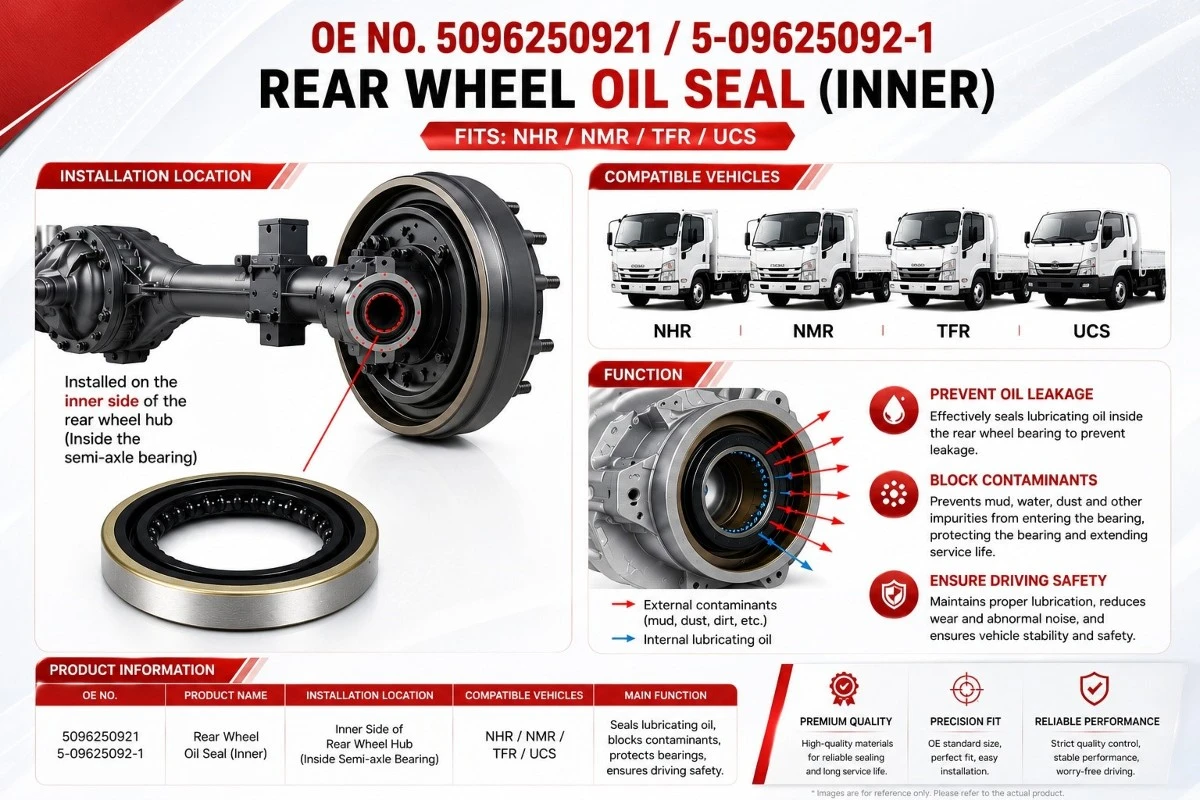 5-09625092-1 Rear Wheel Inner Oil Seal Fits ISUZU NHR NMR TFR UCS Repair 5-09625092-1 Rear Wheel Inner Oil Seal Fits ISUZU NHR NMR TFR UCS Repair